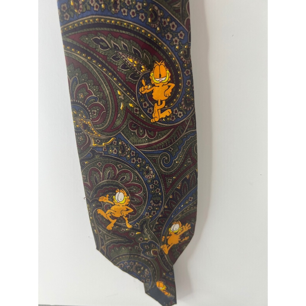 Vintage Garfield Paws Addiction Paisley Necktie Mens Blue Green Burgundy Tie
